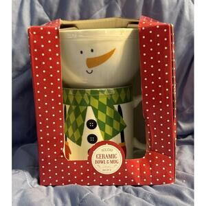 Festive Snowman Ceramic Bowl & Mug Set - Holiday Collection